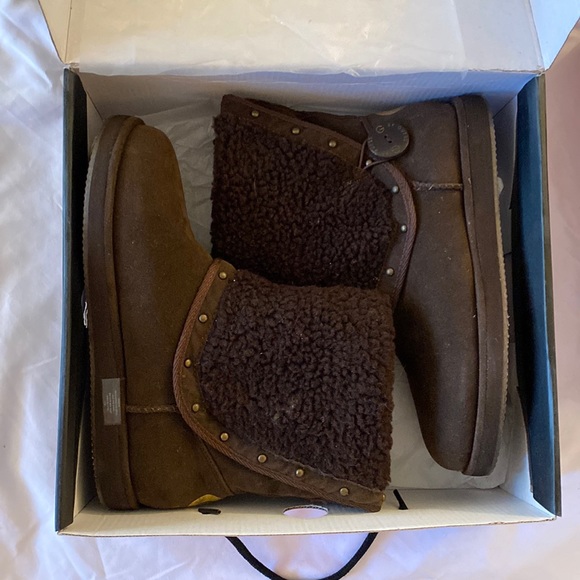 NIB G BY GUESS Y2K Brown Multi Fabric Boots Sz 7.5 - Picture 3 of 8